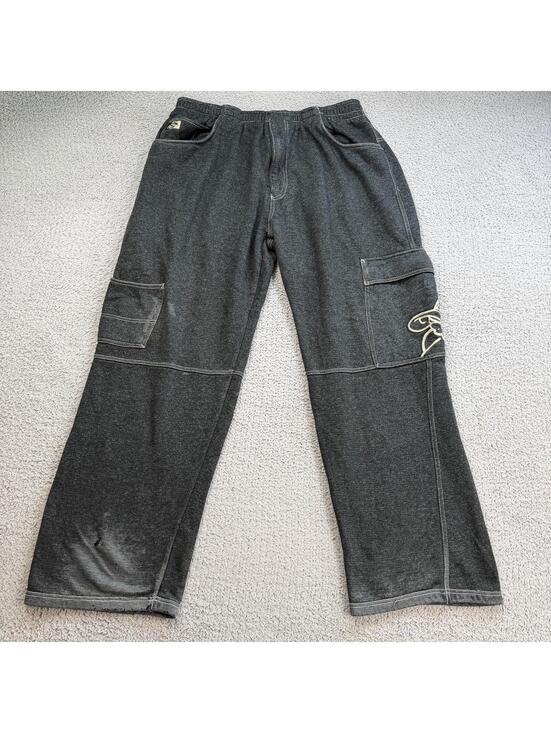 Other - Y2K Hard Knock Denim Embroidered Baggy Cargo Sweatpants Black Wide Leg Carpenter
